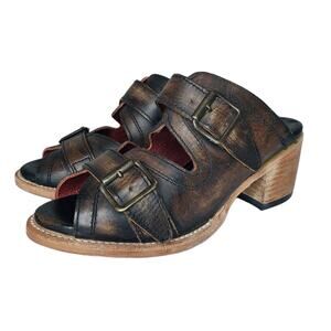 FREEBIRD By Steven CAPRICE Leather Western Slide Heels Boho Mule Sandals 7 Brown